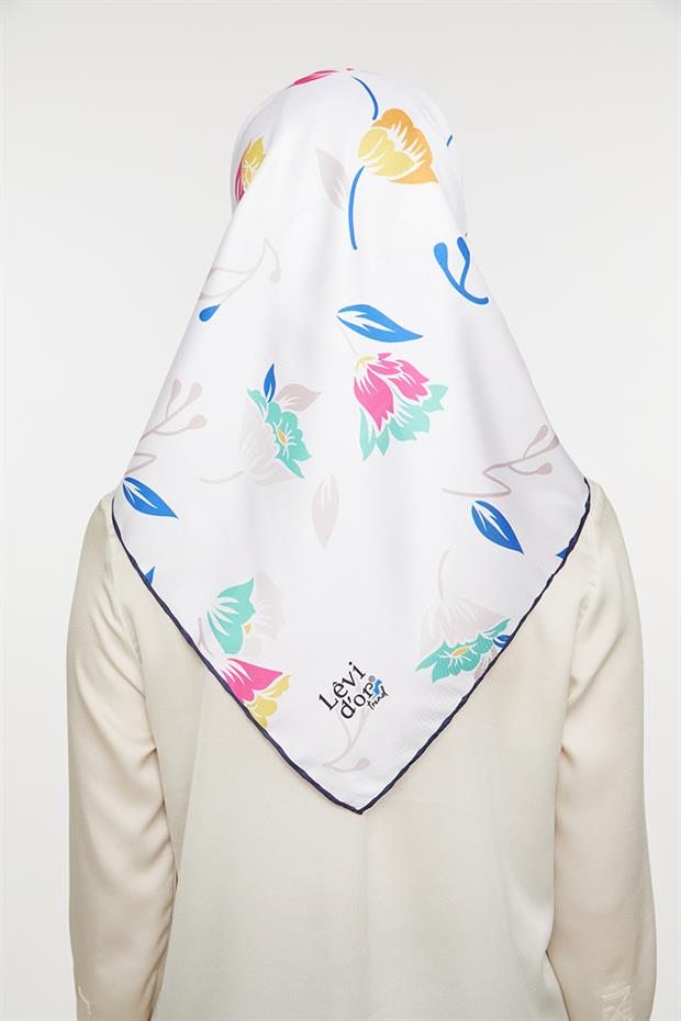 Saks Mavisi Çiçekli Trend Twill Eşarp