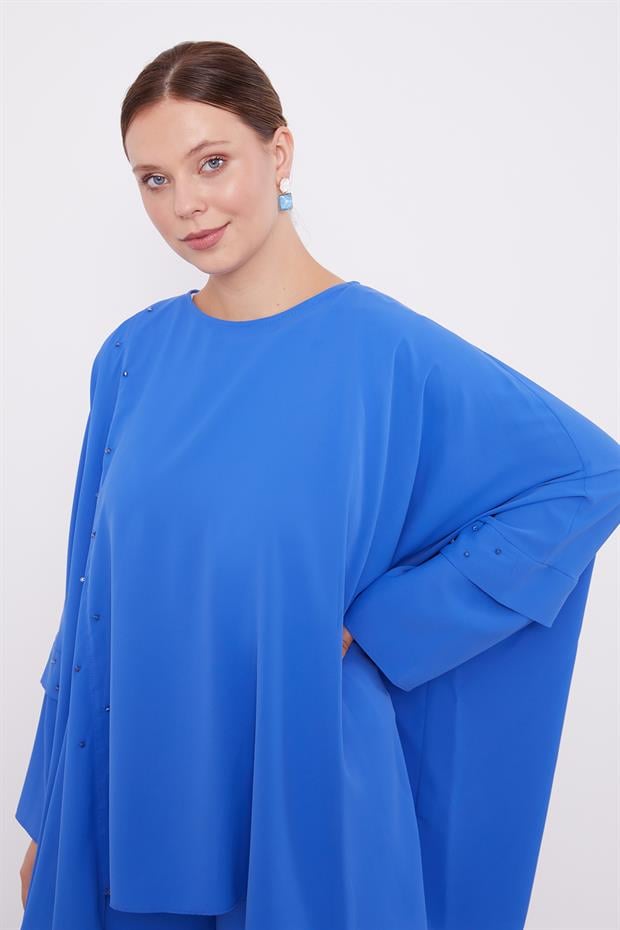 Saks Taş İşlemeli Tunik Takım