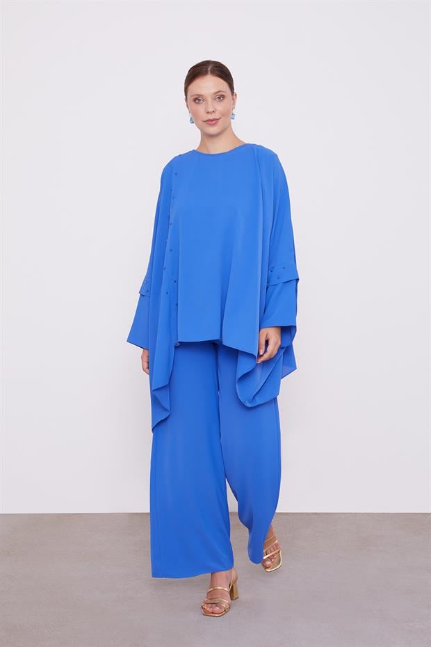 Saks Taş İşlemeli Tunik Takım