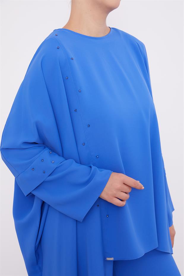 Saks Taş İşlemeli Tunik Takım