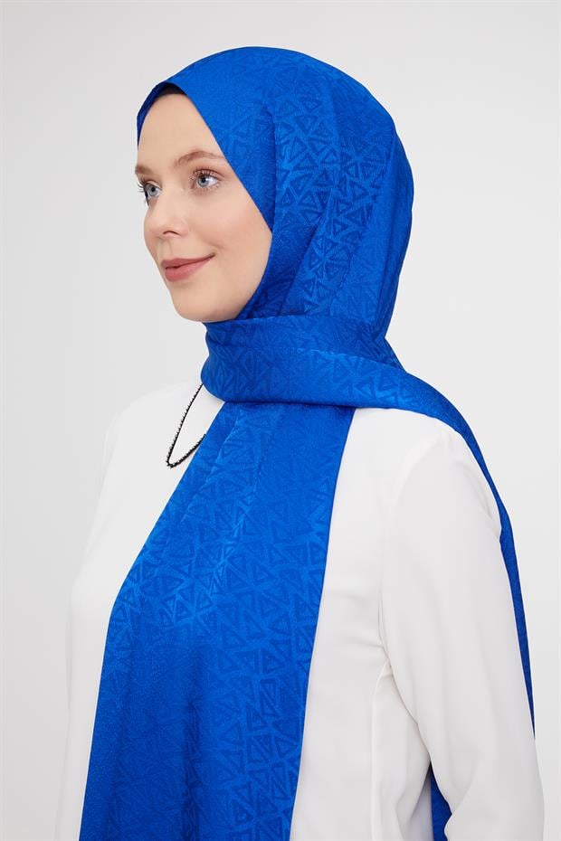 Saks Üçgen Desen Jakarlı Janjan Şal