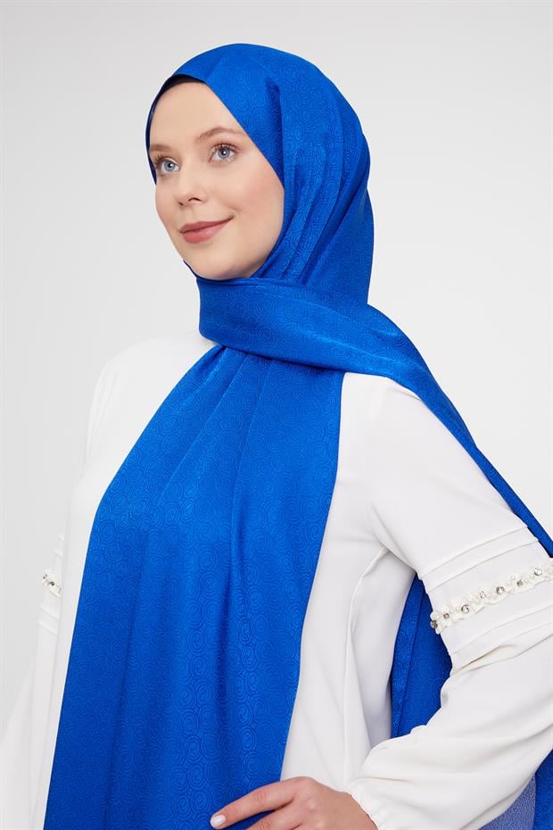 Saks Yuvarlak Desen Jakarlı Janjan Şal