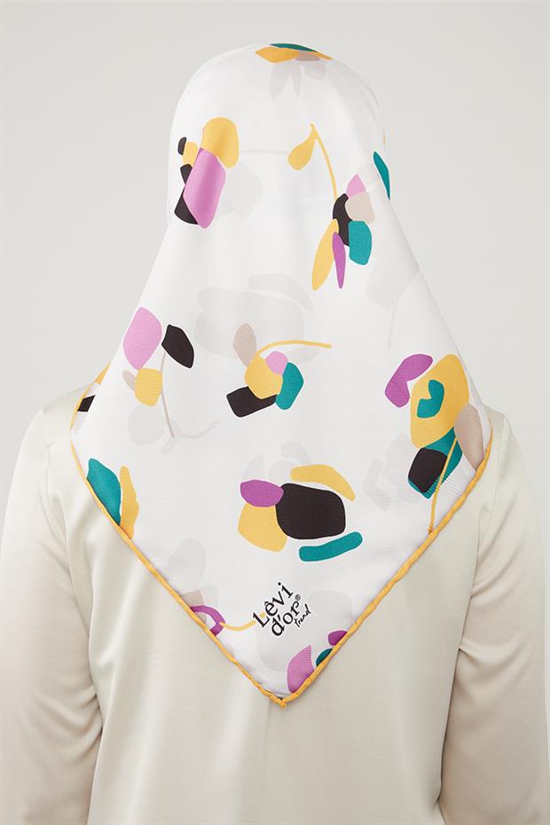 Sarı Asimetrik Deseni Twill Eşarp