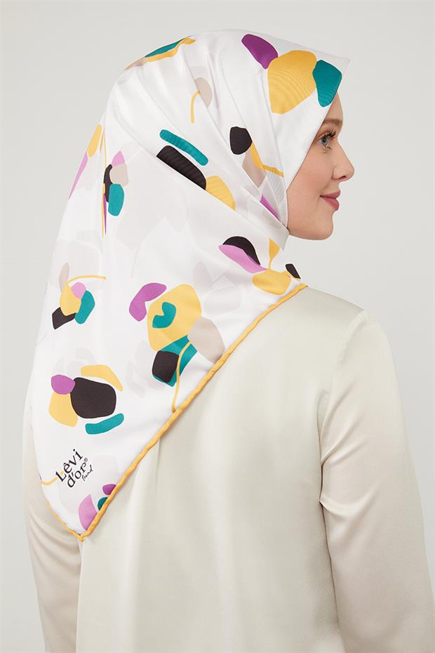 Sarı Asimetrik Deseni Twill Eşarp