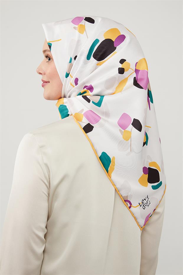 Sarı Asimetrik Deseni Twill Eşarp