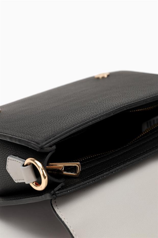 Siyah Açık Gri Toka Tasarımlı Omuz Çantası