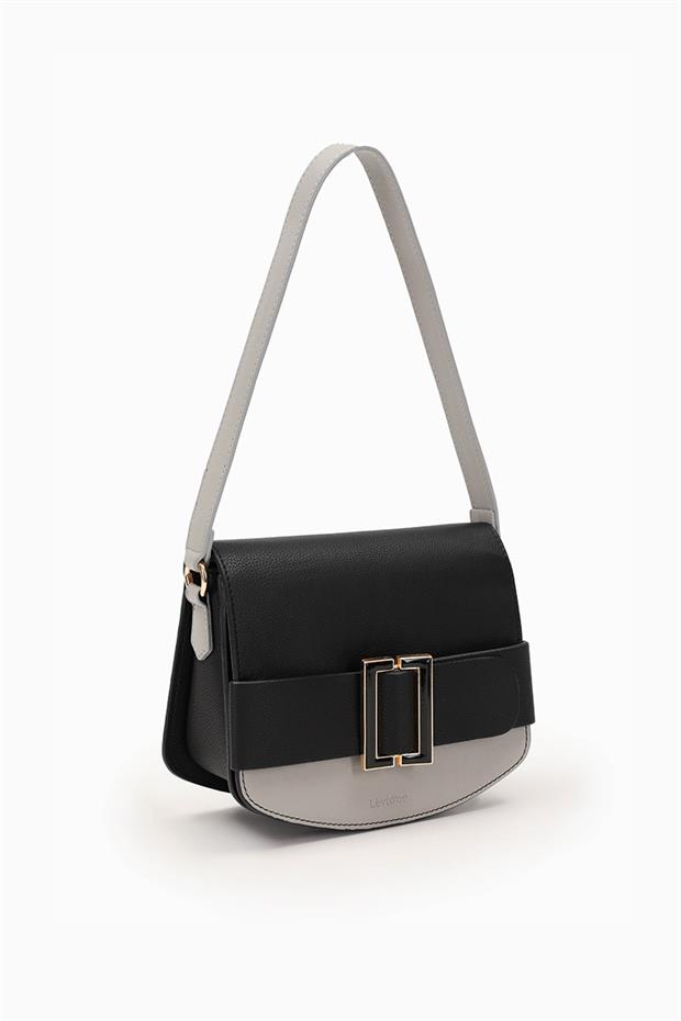 Siyah Açık Gri Toka Tasarımlı Omuz Çantası