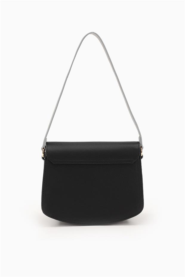 Siyah Açık Gri Toka Tasarımlı Omuz Çantası