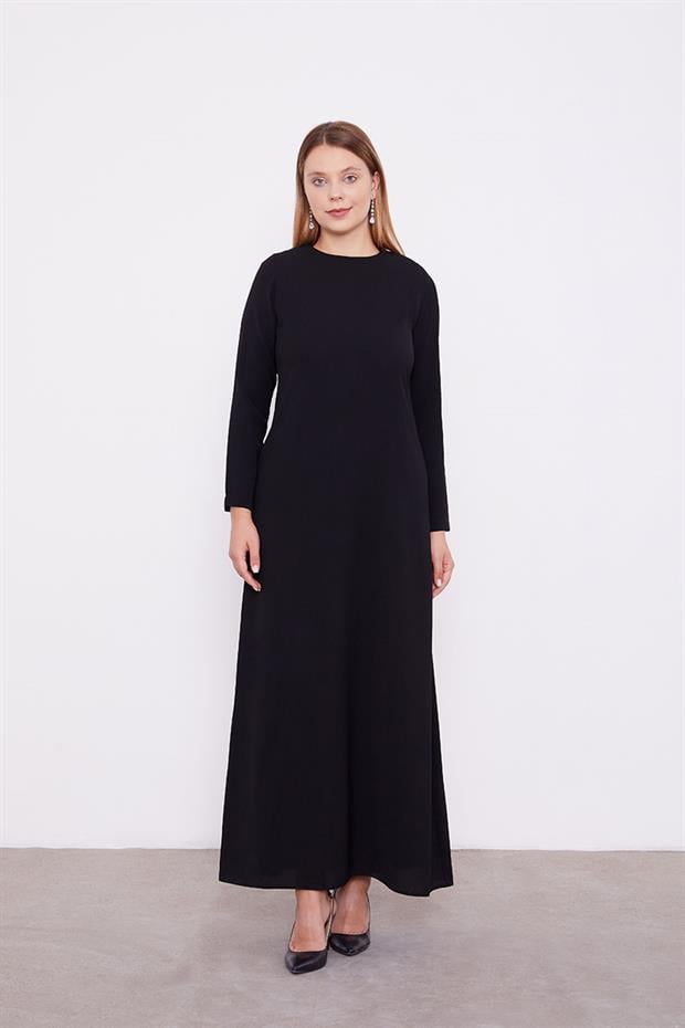 Siyah Abaya Üstü Garnili Asimetrik Etek Ucu Ferace