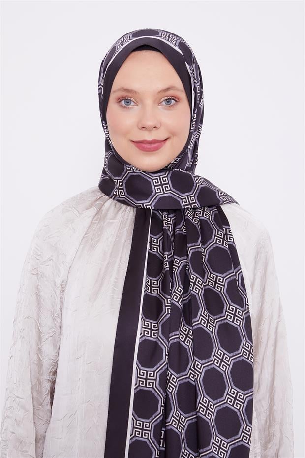 Siyah Altıgen Desen Angel Şal