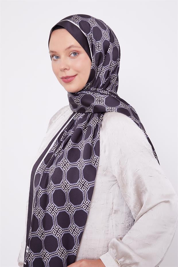 Siyah Altıgen Desen Angel Şal