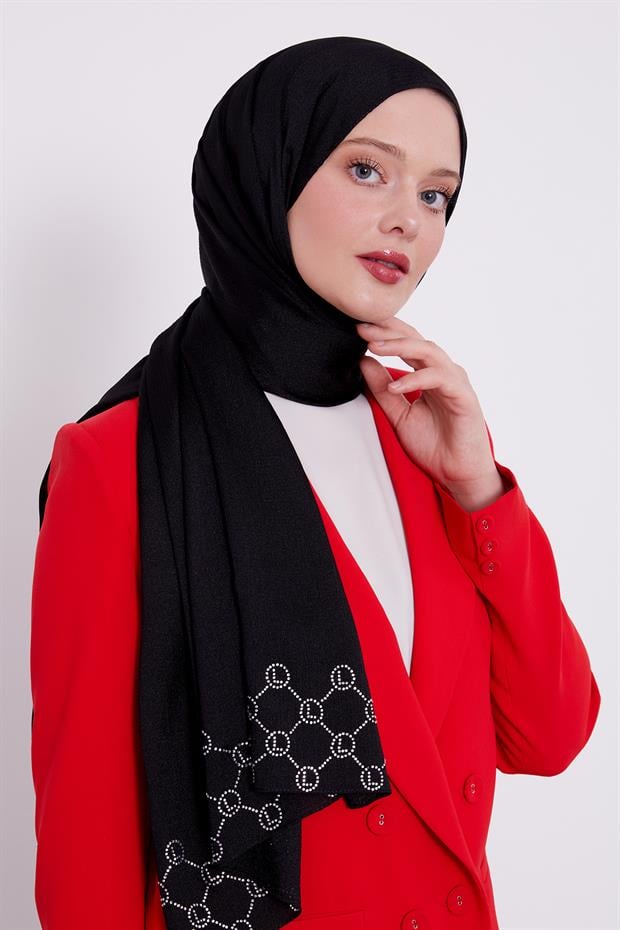 Siyah Altıgen Desen Diamond Şal