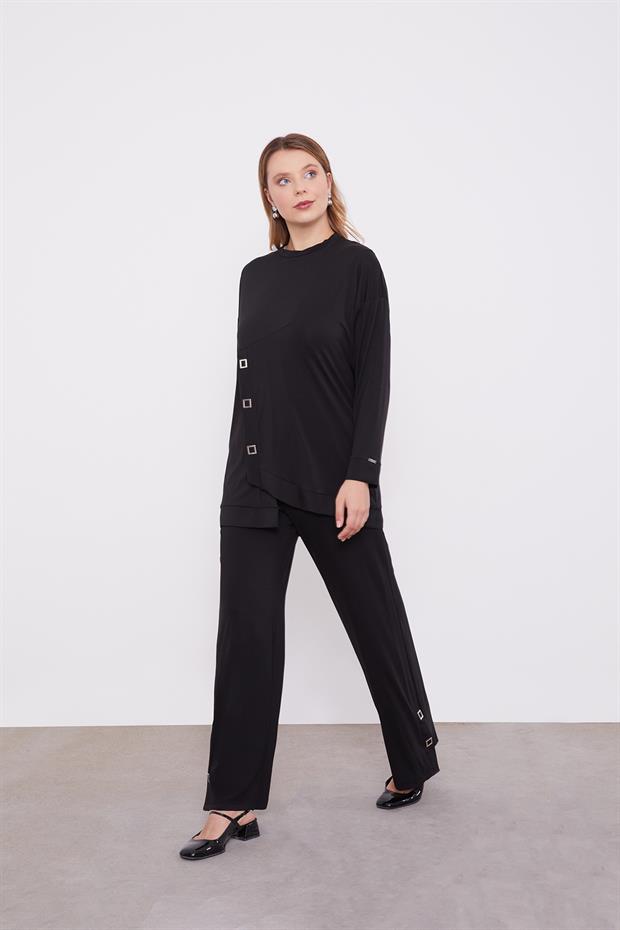 Siyah Asimetrik Kesim İkili Takım