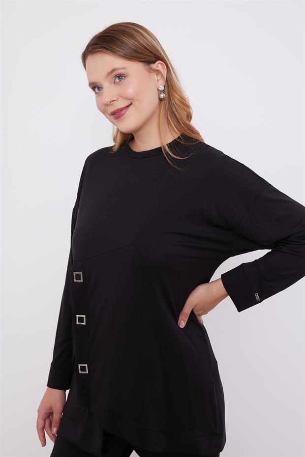 Siyah Asimetrik Kesim İkili Takım