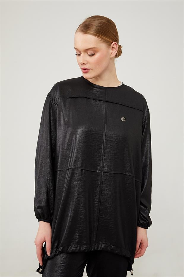 Siyah Asimetrik Kesim Pantolonlu İkili Takım