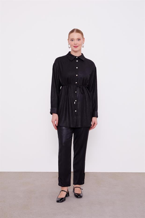 Siyah Belden İp Bağlamalı İkili Takım