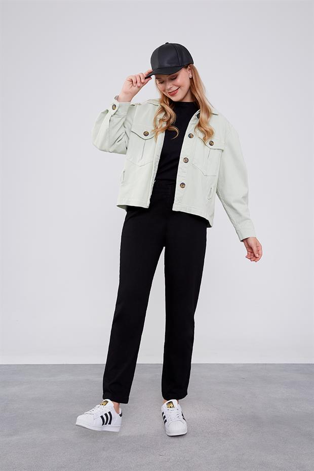 Siyah Beli Büzgülü Jean Pantolon