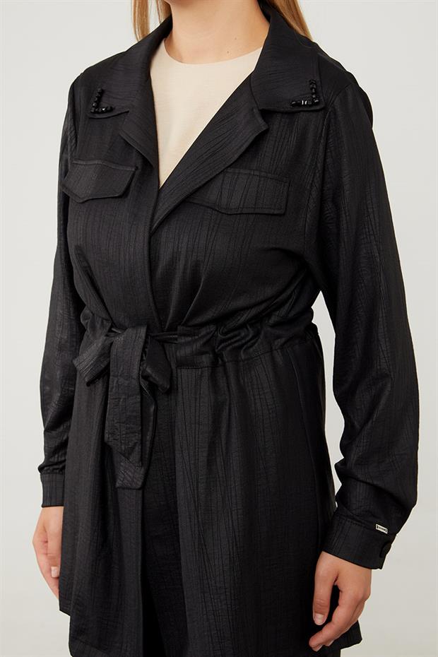 Siyah Yakası Taş İşlemeli Ceket Takım