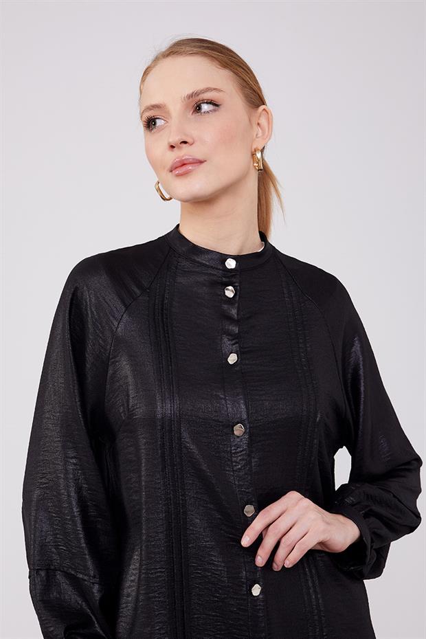 Siyah Bisiklet Yaka Airobin Kumaş İkili Takım