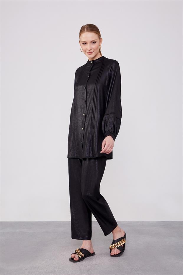 Siyah Bisiklet Yaka Airobin Kumaş İkili Takım