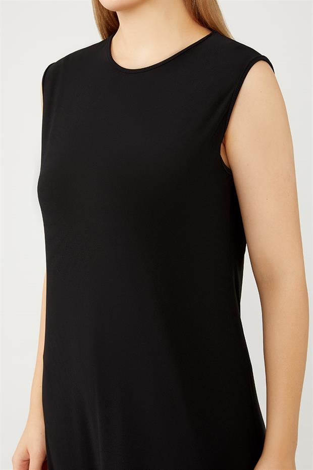 Siyah Bisiklet Yaka Kolsuz Sandy İçlik