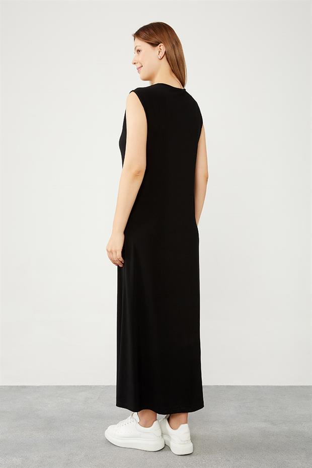 Siyah Bisiklet Yaka Kolsuz Sandy İçlik