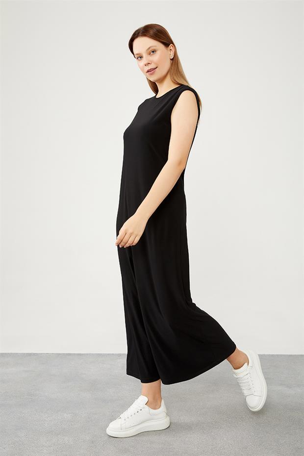 Siyah Bisiklet Yaka Kolsuz Sandy İçlik