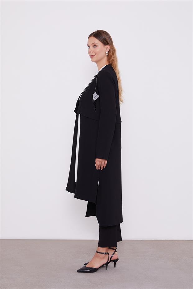 Siyah Broş Detaylı İçli Yelek Takım