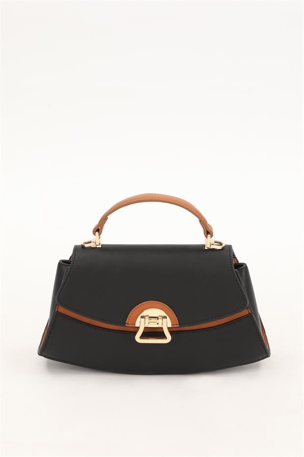 Siyah - Camel Oval El Çantası