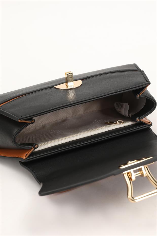 Siyah - Camel Oval El Çantası