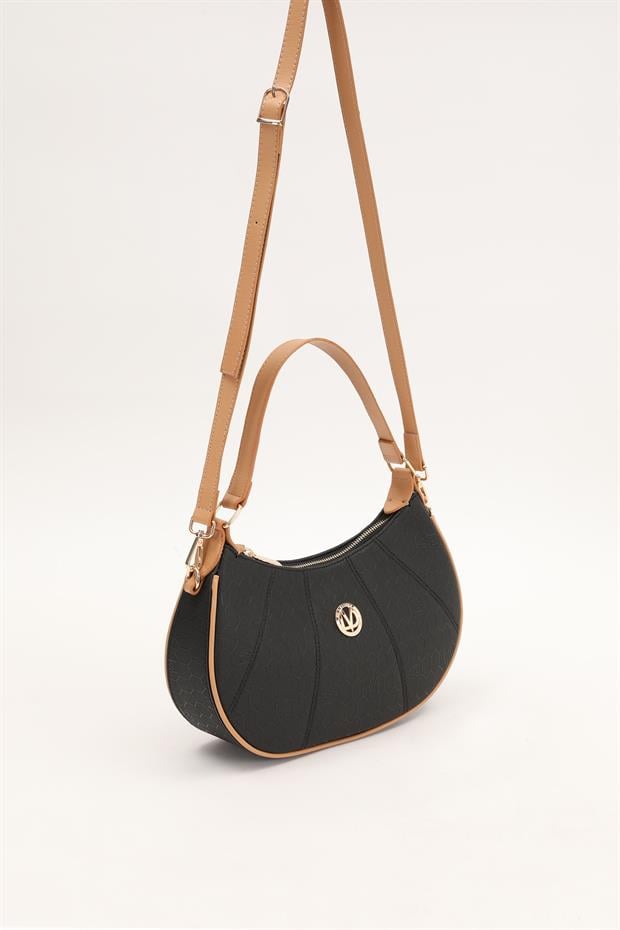 Siyah-Camel Petek Baskılı El Çantası