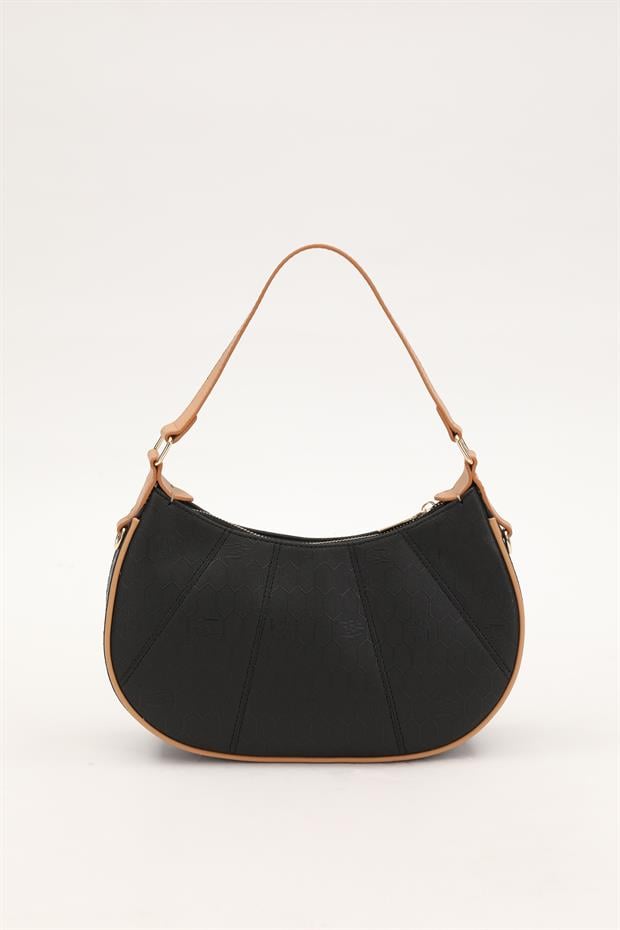 Siyah-Camel Petek Baskılı El Çantası