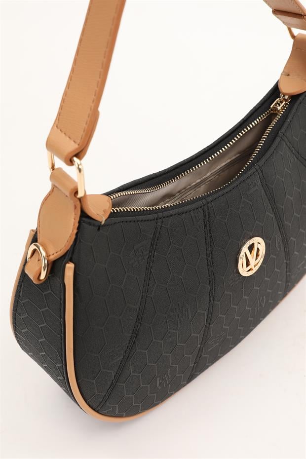 Siyah-Camel Petek Baskılı El Çantası