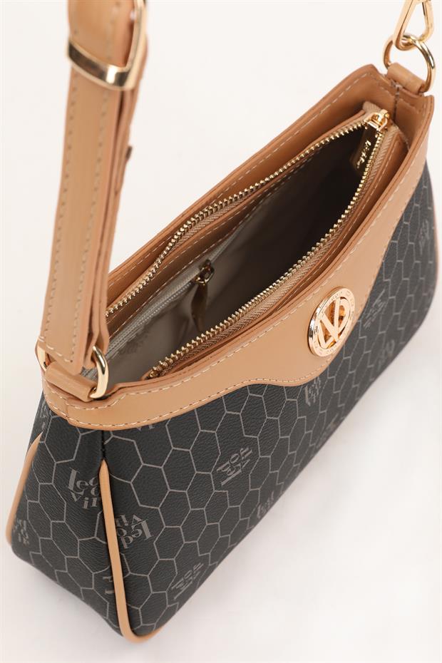 Siyah - Camel Petek Desen Omuz Çantası