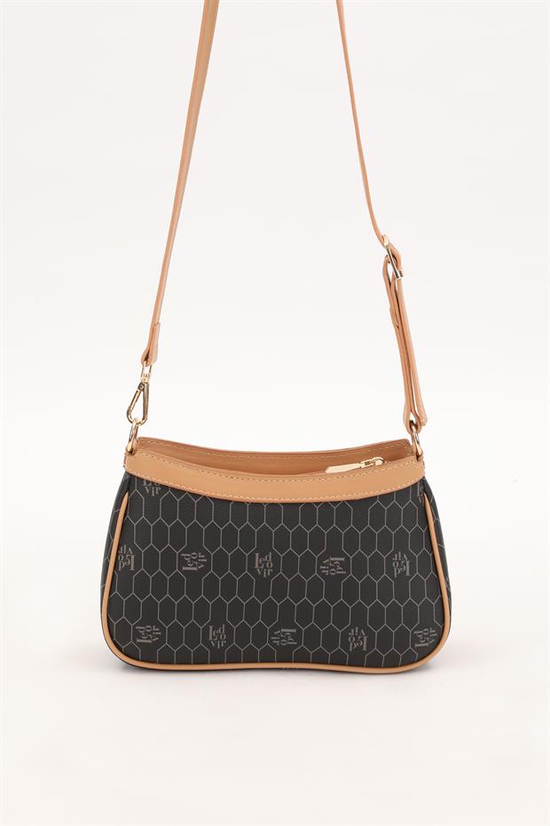 Siyah - Camel Petek Desen Omuz Çantası