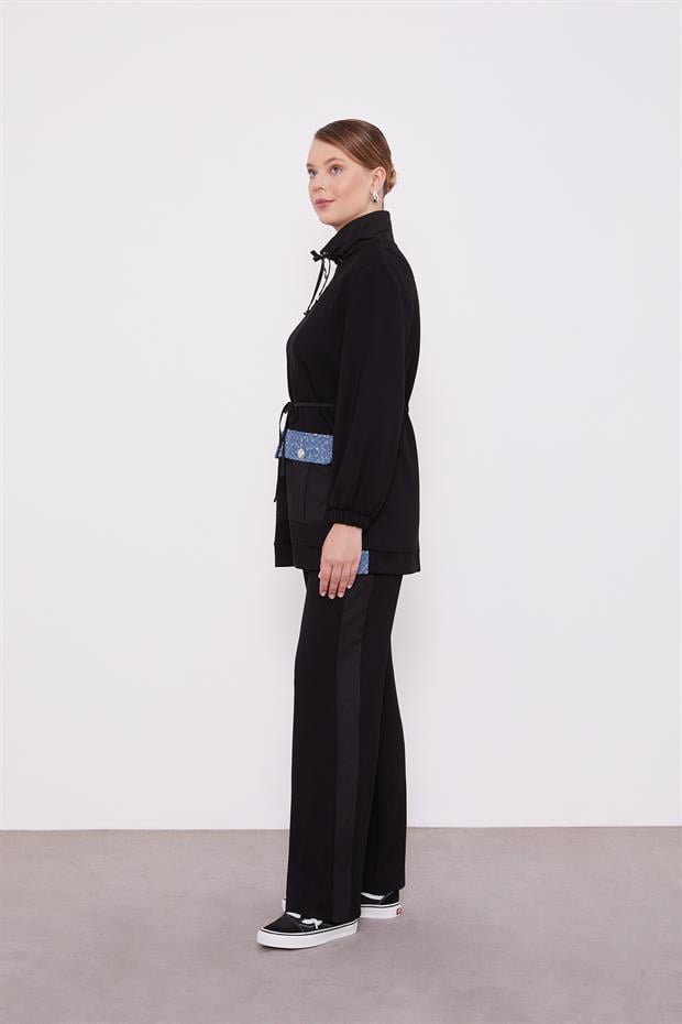 Siyah Cebi İşleme Detaylı Ceket Takım