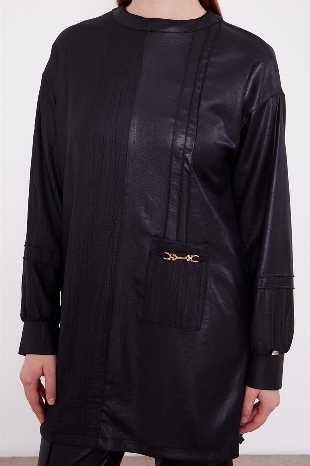 Siyah Cep Detaylı Aerobin İkili Takım