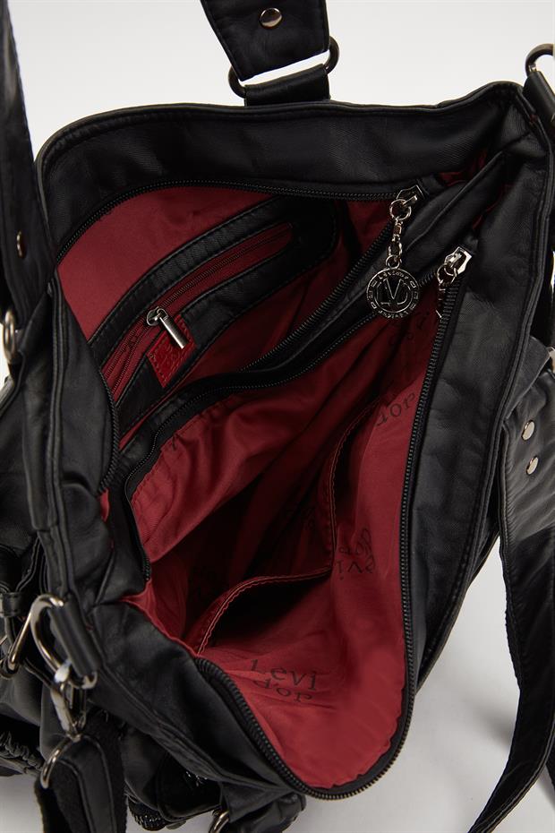 Siyah Çepçik Detaylı Omuz Çantası