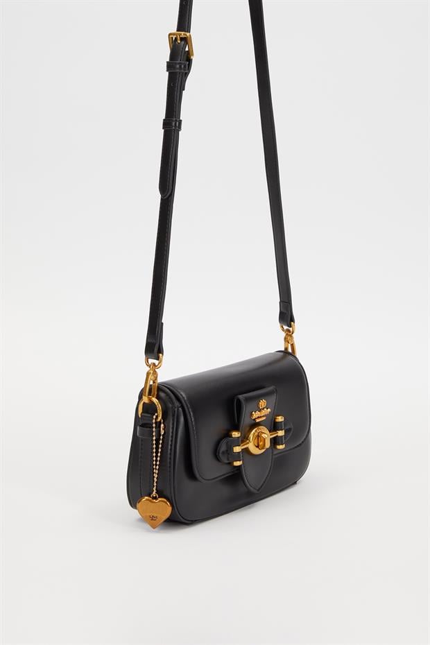 Siyah Çevirme Kilit Omuz Çantası