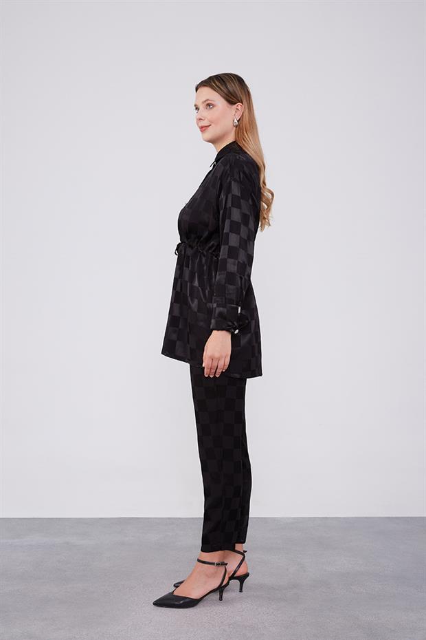 Siyah Dama Desen Jakalı İkili Takım