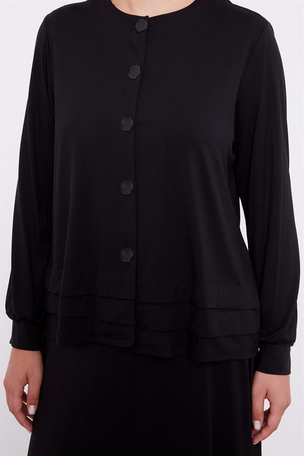 Siyah Düğme Kapamalı Etekli Takım