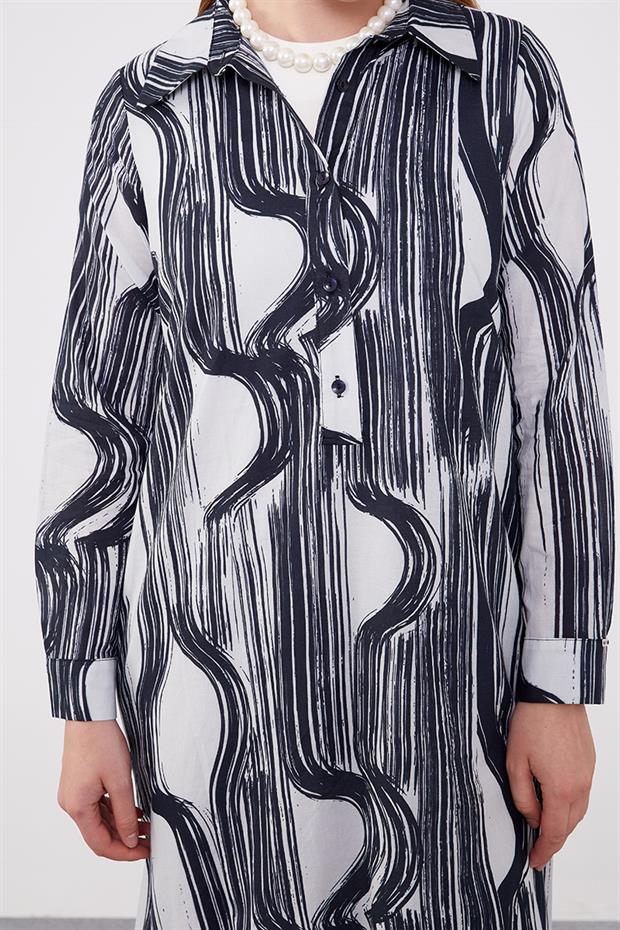 Siyah Eteği Volanlı Astarsız Pamuklu Elbise