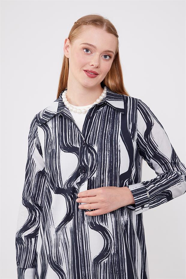 Siyah Eteği Volanlı Astarsız Pamuklu Elbise