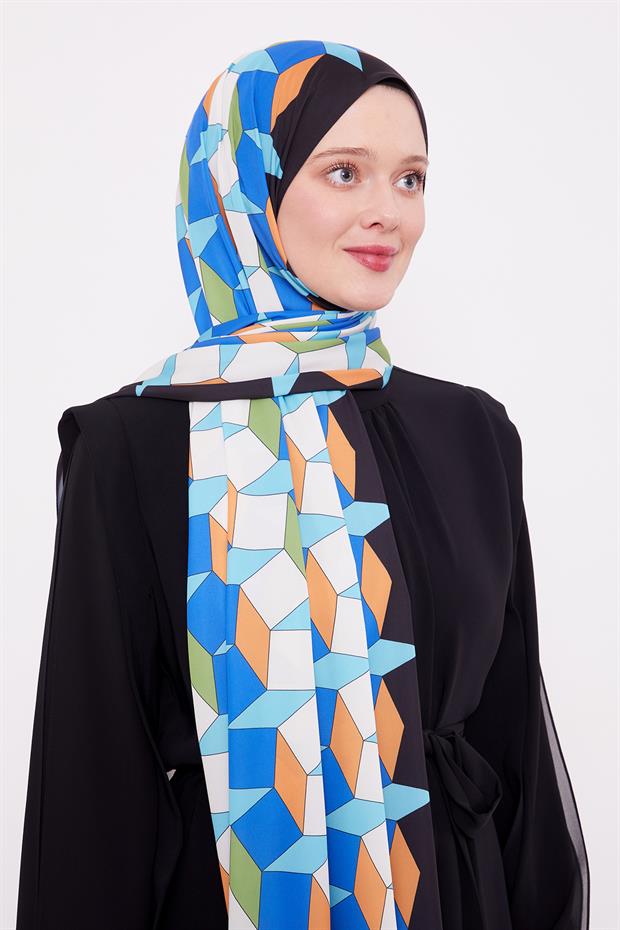 Siyah Geometrik Desen Club Şal