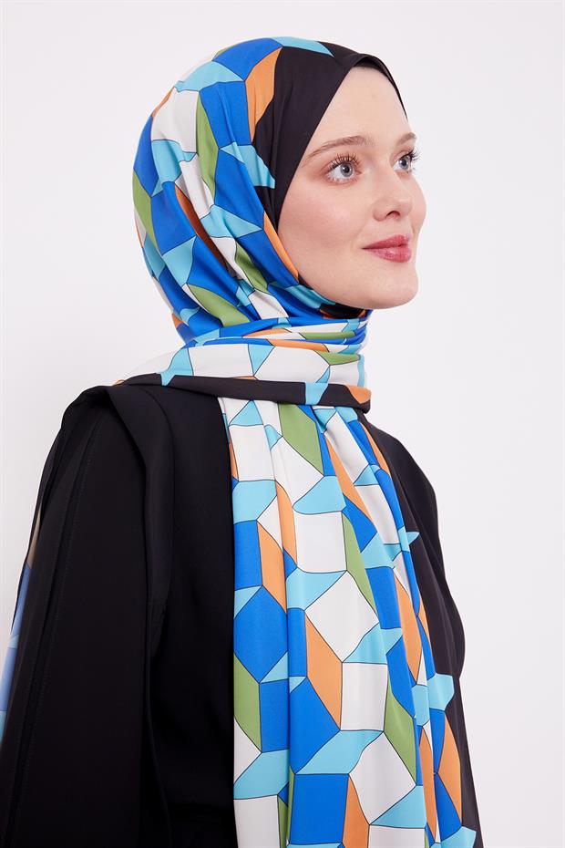 Siyah Geometrik Desen Club Şal