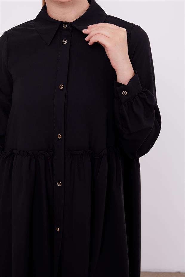 Siyah Pile Detaylı İkili Takım