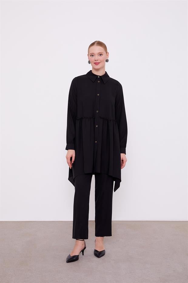 Siyah Pile Detaylı İkili Takım