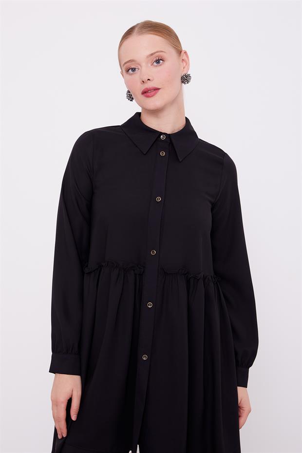 Siyah Pile Detaylı İkili Takım