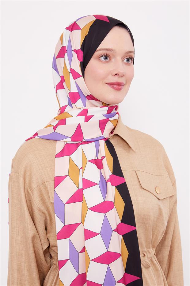 Siyah - Gold Geometrik Desen Club Şal