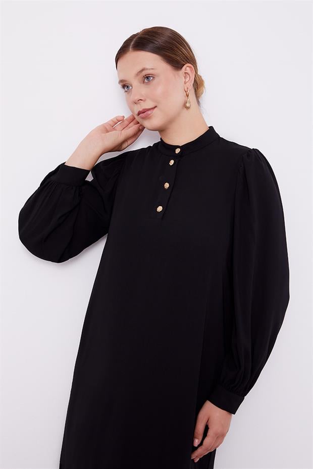 Siyah Hakim Yaka Eteği Piliseli Şifon Elbise